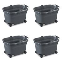 Sterilite 11273V04 20 Quart/19 Liter Wheeled Bucket, Flat Gray Bucket & Wire Handle w/ Blake Grip & Casters, 4-Pack