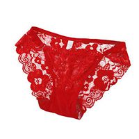 FimKaul Sexy Lace Thong Bikini Panties Underwear Floral Breathable Low-Rise Briefs Lingerie Women (Red)