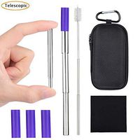 Reusable Drinking Straws|Flexible 304 Stainless Steel Metal Stir Straws with Black Case| Collapsible Keychain Portable Straw |BPA Food Grade Straight Straw,Gift for Kids friends,Outdoor Travel Straws