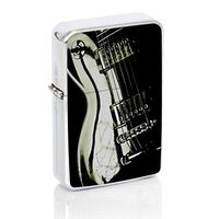 Guitar Windproof Flip Top Silver Lighter