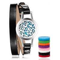 Aromatherapy Essential Oil Diffuser Bracelet-Hypo-allergenic Surgical Stainless Steel Real Leather band