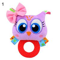 Ugthe Baby Toys Plush Dog Animal Baby Hand Graping BB Rattle Teether Educational Teething Toy - Owl
