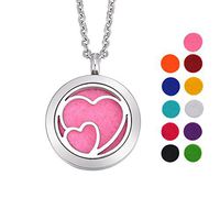 VALYRIA Aromatherapy Essential Oil Diffuser Necklace-Stainless Steel Love Heart Locket Pendant,11 Refill Pads