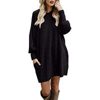 Theoylos Fashion Women Sweaters O-Neck Pocket Long Sweater Ladies Solid Color Long Sleeve Casual Loose Pullover Black