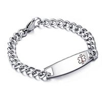 DIB Free Engraving Stainless Steel Medical Alert ID Bracelets Women Men Silver, Wrist Link Chain 7.5"