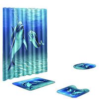 Naiflowers Bathroom 4 Piece Shower Curtain Sets, Dolphin Bath Shower Curtain & Toilet Mat & Lid Cover & Non-Slip Rugs, Washable Shower Bath Curtain Carpet for Entry Living Room Home