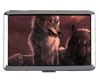 Cigarette Case Box,Fantasy Wolf Watchman Stainless Steel Card Holder