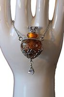 Venezia Artglass Heart Bottle Aroma Diffuser Necklace in Nice Gift Box (Amber)