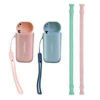 Longzon 2pcs Reusable Collapsible Silicone Straws, Foldable Portable Drinking Straws with New Trendy Carrying Case and Cleaning Brushes, BPA free, FDA Certified – Pink & Light Blue