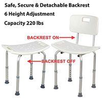 220lbs 6-Level Adjustable Durable Lightweight Medical Shower Chair Bath Tub Seat Bench Stool Detachable Backrest (6 Height Adjustment)