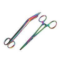 LAJA IMPORTS New Premium Multi Titanium Rainbow Color Lister Bandage Scissors 7.25" + Straight Hemostat Forcep 5.5" (Set of 2)