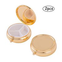 Deksias Decorative Pill Box Organizer 3 Compartments Round Metal Medicine Case for Pocket Purse Travel(Silver & Gold) (2 Pcs, Gold)