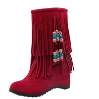 Women's Casual Mid Boots,Ladies Fashion Pointed Toe Zipper Suede Low-Heeled Tassel Vintage Booties Ankle Boot Shoes