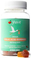 Yuve Vegan Folic Acid Vitamin Gummies 667 mcg DFE - Essential Prenatal Development Support - Maintains Hormal Balance - Cellular & Circulatory Health - Natural, Non-GMO, Gluten & Gelatin Free - 60ct