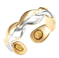 Magnetic Adjustable Ring Goldtone Silvertone Leaves Design