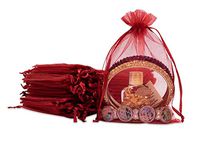 TheDisplayGuys 100-Pack 4x6 Maroon Sheer Organza Gift Bags with Drawstring, Jewelry Candy Treat Wedding Party Favors Mesh Pouch