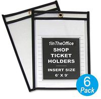 1InTheOffice Dry Erase Pocket Sleeves, Black Shop Ticket Holders 6x9, (6 Pack)