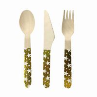 Ipalmay Disposable Wooden Cutlery Spoon Forks Set - Natural, Eco-Friendly, Biodegradable, Compostable Utensils, 24 Pieces, Glitter Decorations