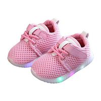 Ugthe Children's Shoes Kids Boys Girls LED Soft Insole Breathable Mesh Sports Shoes Prewalker Sneakers - Pink 21