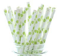 Green Polka Dots Party Paper Straws - 25 Pack - Mason Jar Wedding Straws, Decorative Drinking Straws, Green Polka Dot Straws