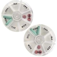 2 Pack Deke Round Portable Pill Box Medicine Planner Small case 7 Day Weekly Travel Container Medication, Vitamin Holder Boxes Organizer Pillbox Dispenser Organizer Daily sorter & Reminder containers