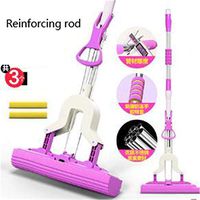 QJSDM Cleaning mop Stainless Steel Rod Rubber Elastic Cotton mop Water Microfiber mop Head Fold The Sponge mop Water,Pink