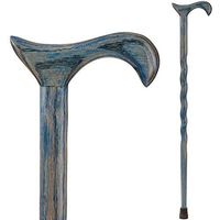 Handcrafted Wood Walking Cane - Made in the USA by Brazos - Twisted Oak - 37 Inches - Denim