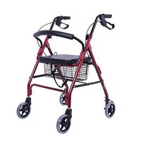 HMHD Adult Folding Rollator Walker with 4 Solid Wheels,Eady to Operate,Hand Brake Seat Adjustable Height,Walking cart,Lightweight Trolleys Leisure Shopping cart,Drive Mobility Aid Frame,Red