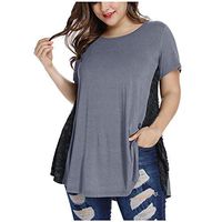 Smoxx Women's Tops Short Sleeve and Short Sleeve Lace Trim O-Neck A-Line Tunic Blouse for Birthday Gift