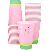 Blue Panda Summer Watermelon Paper Party Cups with Gold Foil, 10 Ounces (50 Pack)