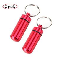 Mini Pill Case Keychain, Waterproof Single Chamber Nitro Pill Organizer Container, Lightweight Aluminum Pill Holders for Outdoor Travel Camping Survive Emergency First Aid, 2 Pack,Red