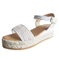 Mosunx Clothing Platform Espadrilles Women, Boho Wedge Ankle Strap Open Toe Sandals Bohemian Hemp Rope Weaving Beach Shoes (5.5 M US, White)