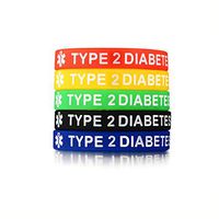Chien 5 Pack Assorted Colors Medical Alert Type 1/2 Diabetes Silicone Bracelets Wristband Men Women,7.5" (Type 2 Diabetes)
