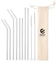 ESKAY Set of Stainless Steel Straws, 8.5" 10.5" Reusable Straws with Cleaning Brush, 6mm Wide (4 Bent + 4 Straight + 2 Brushes + 1 Storage Bag)