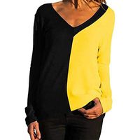 Vivilpus Women Tees Long Sleeve V-Neck Casual Patchwork Pullover T-Shirt Blouse Tops Slim Fit Comfy Tunic Shirt Leisure Fashion Top Shirts