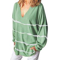 Women's Loose Blouse Plus Size Long Sleeve V Neck T Shirts Tie Dyeing Casual Tops