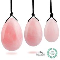 Rose Quartz Yoni Eggs, June&Ann Set of 3 Drilled Natural Chakra Healing Yoga Exercise Eggs with String Massage Stones Ben Wa Ball for Women to Train Pelvic Muscles Kegel Exercise