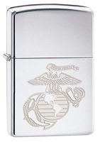 Zippo Lighter: Engraved USMC Marines Logo - High Polish Chrome 80394