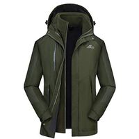 Alvinm Men's Jacket Waterproof with Reversible Warm Fleece Jacket Detachable Hooded Outdoor Coat Army Green