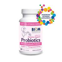 Biom Complete Feminine Balance Women's Daily Probiotics + Prebiotics with Organic Cranberry & Pomegranate. Clinically Proven Ingredients to Help Yeast Infection. Vegan Free of Gluten, Soy, Dairy, GMO