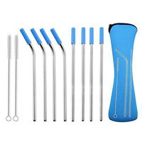 FDA Approved Stainless Steel Straws, Colored Straws Metal Set, 11 Pcs Reusable Driking Straws with Silicone Tips for 30/20oz Tumbler