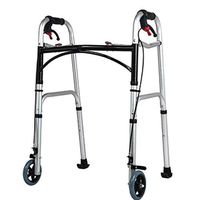 JOEPET Compact Folding Walker,Deluxe Two Button Folding Walker,Heavy Duty Bariatric Folding Walker with 2 Wheels for The Seniors (Supports up to 180kg)