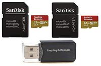SanDisk 32GB Micro SDHC Extreme Memory Card (2 Pack) Works with GoPro Hero 8 Black, GoPro Max 360 Action Cam U3 V30 4K Class 10 (SDSQXAF-032G-GN6MA) Plus (1) Everything But Stromboli (TM) Card Reader