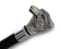 Black Hardwood Walking Cane w/Faux Scrimshaw Fox Head Handle