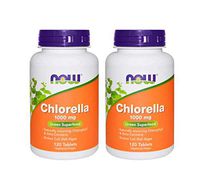 Now Chlorella Green Superfood, Naturally Occurring Chlraphyll and Beta-Carotene 1000 Milligrams as an Herbal Supplement (120 Tablets) Pack of 2