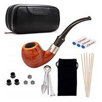 Tobacco Pipe Kit, Pear Wood Tobacco Pipe and Black Leather Tobacco Pouch with Smoking Accessories