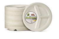 DecorRack 3 Compartment Plates, 100% Compostable Plates, 10" Disposable Portion Plates, Restaurant-Grade, Lunch and Dinner Parties, Eco-Friendly Alternative to Plastic (60 Count)