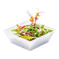 Modern Square Bowl, Plastic Square Bowl - Small - 4.3 Inch 10 Ounce - White - Plastic - Disposable - 100ct Box - Restaurantware