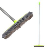 LandHope Push Broom Long Handle Rubber Bristles Sweeper Squeegee Edge 59 inches Non Scratch Bristle Broom for Pet Cat Dog Hair Carpet Hardwood Tile Windows Clean Water Resistant (Multi Segment Handle)