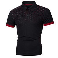 Sunhusing Men's Personalized Lapel Short Sleeve Stylish Polka Dot Print Button Down Colorblock T-Shirt Top(Black,XL)